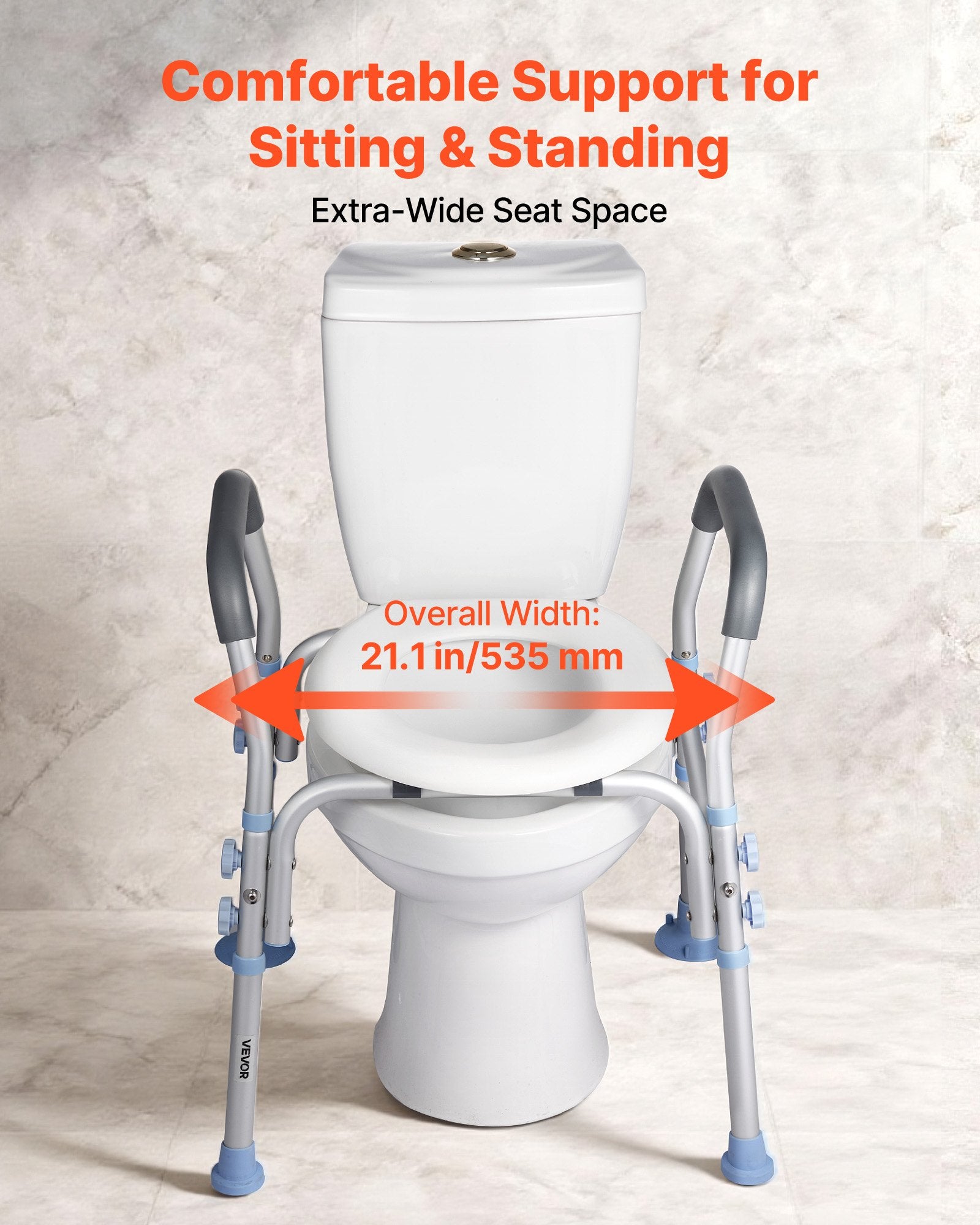 Raised Toilet Seat with Arms, 136 kg Load Capacity, Adjustable Height,