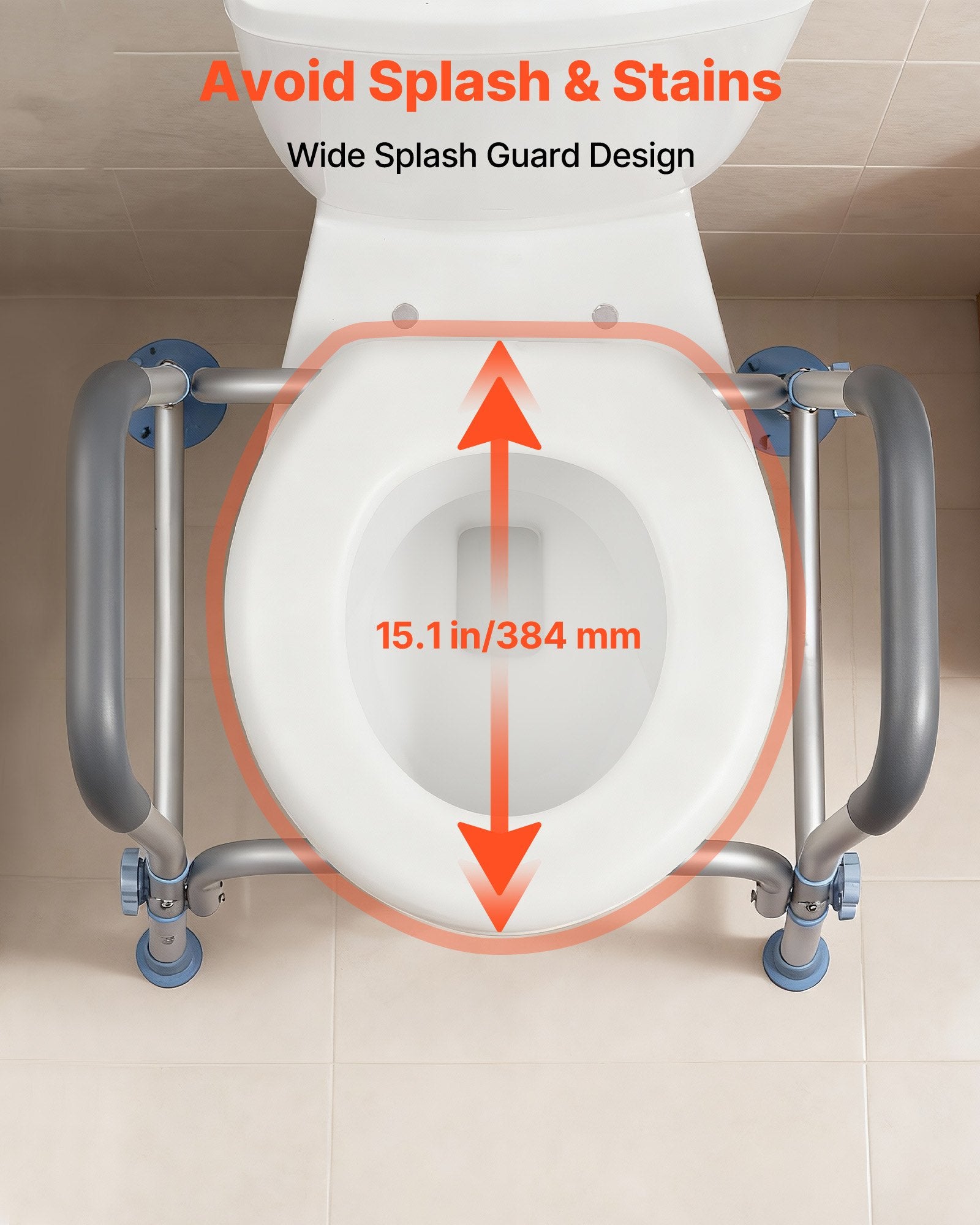 Raised Toilet Seat with Arms, 136 kg Load Capacity, Adjustable Height,