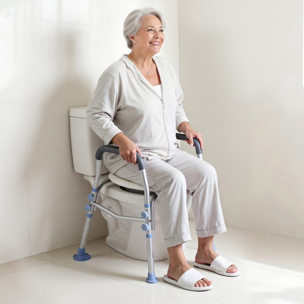 Raised Toilet Seat with Arms, 136 kg Load Capacity, Adjustable Height,