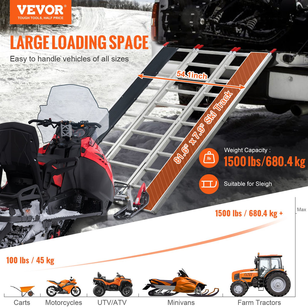 Tri-Fold Loading Ramp, 2160 x 1375 mm, Non-Slip Aluminum Trailer Ramp
