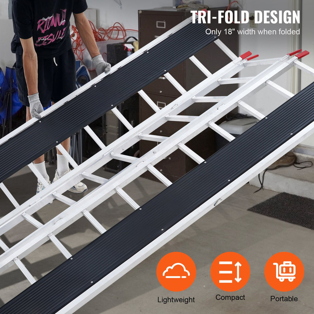 Tri-Fold Loading Ramp, 2160 x 1375 mm, Non-Slip Aluminum Trailer Ramp