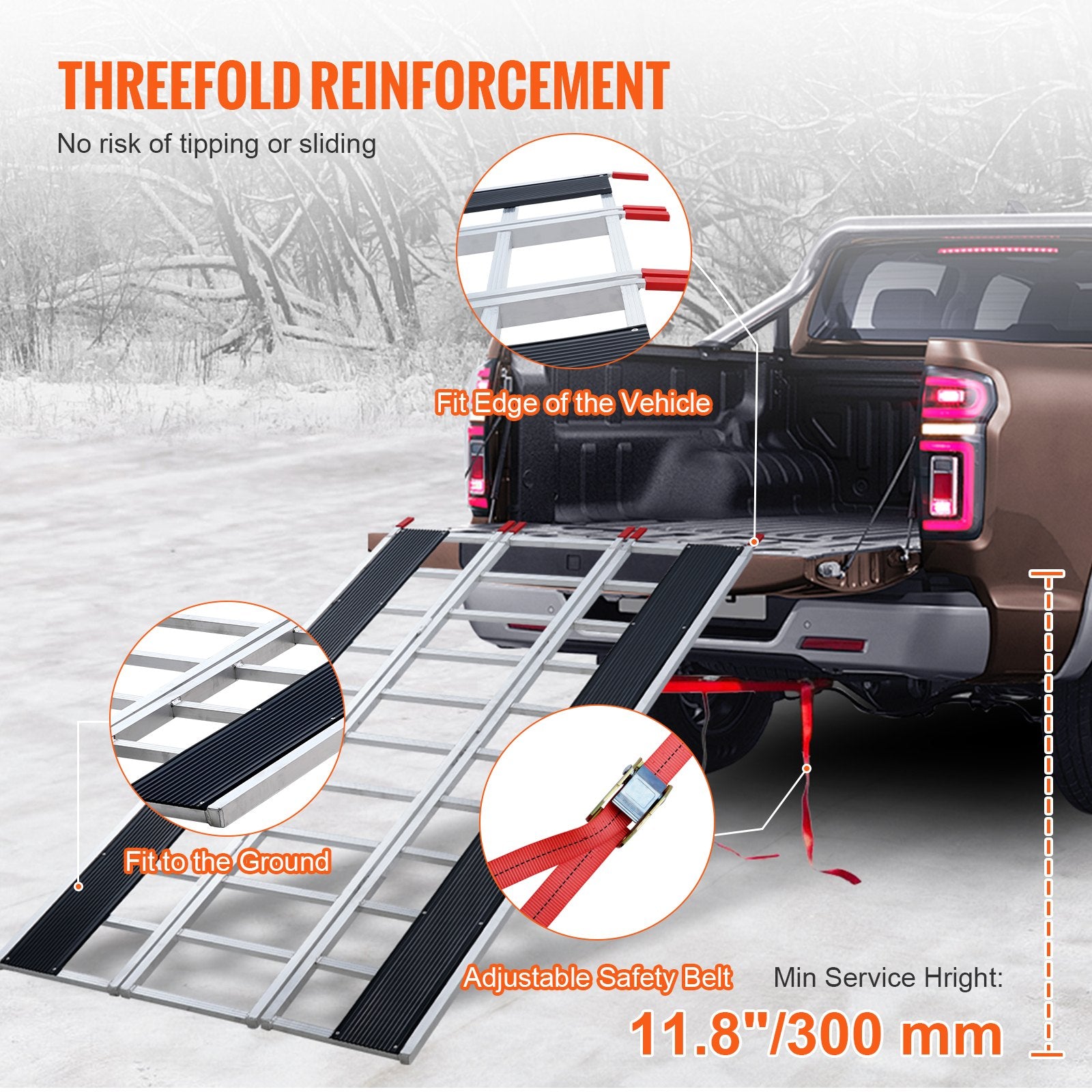 Tri-Fold Loading Ramp, 2160 x 1375 mm, Non-Slip Aluminum Trailer Ramp