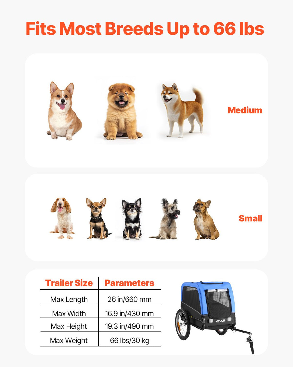 Dog Bike Trailer, Supports up to 30 kg, Pet Cart Bicycle Carrier for