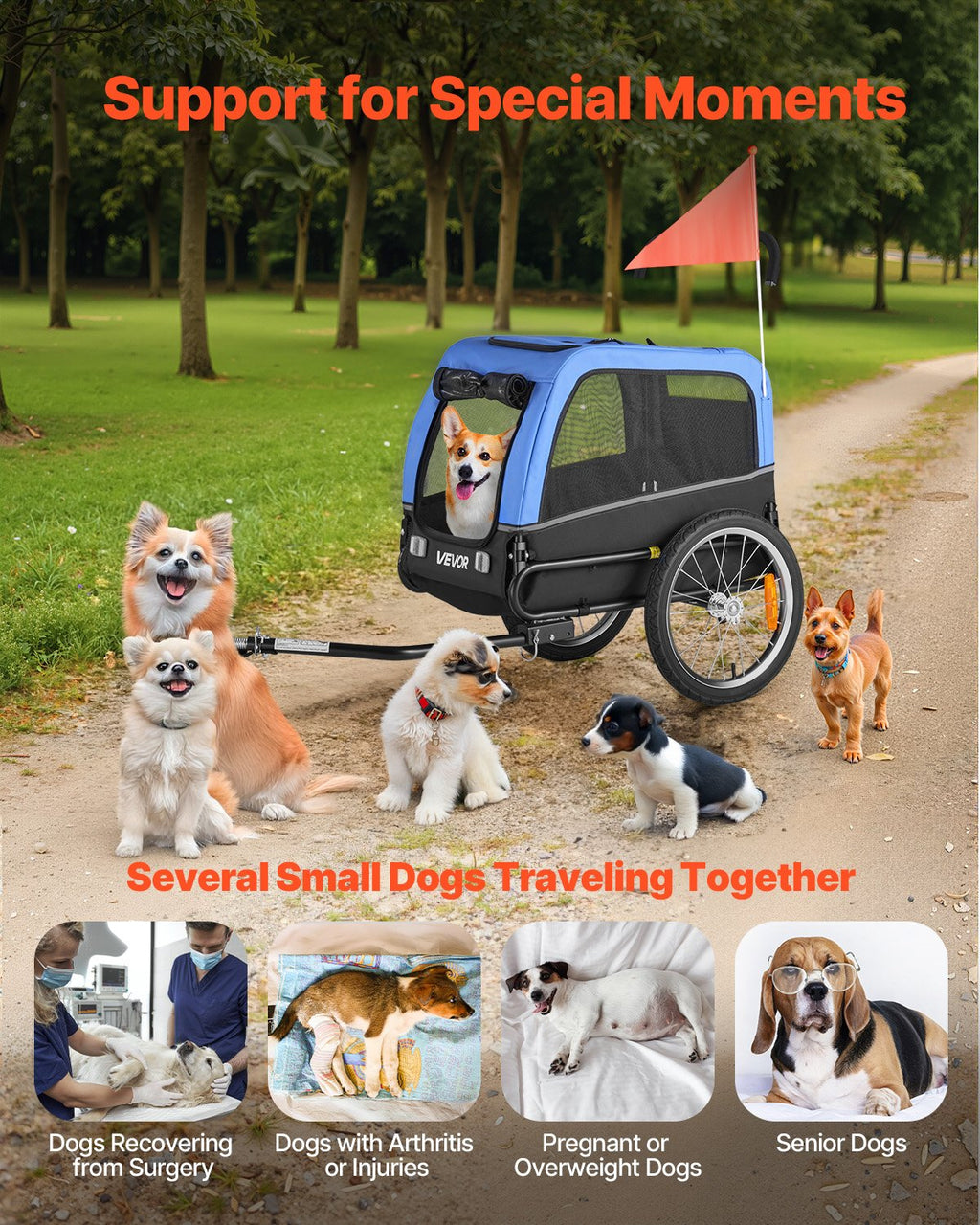 Dog Bike Trailer, Supports up to 30 kg, Pet Cart Bicycle Carrier for