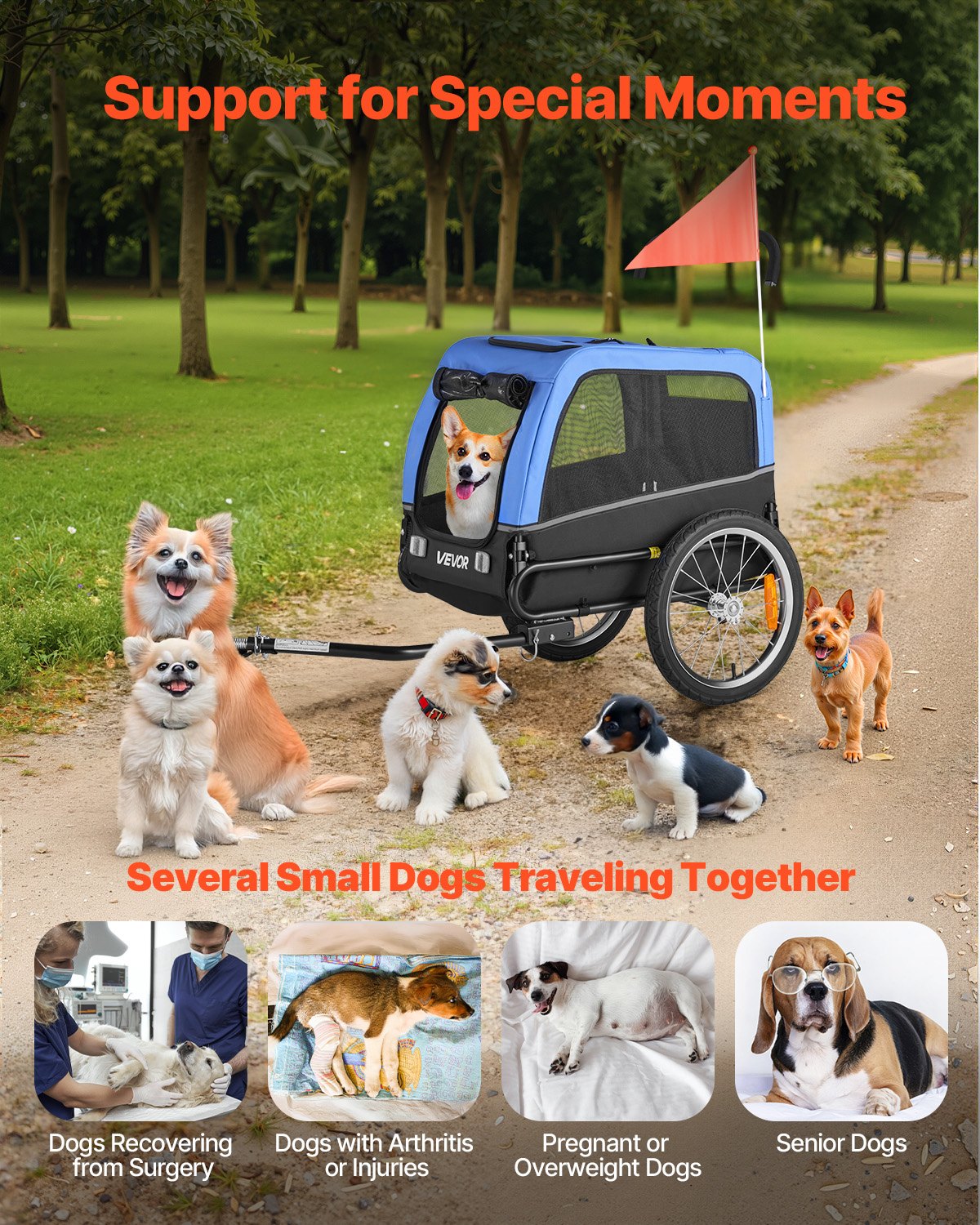 Dog Bike Trailer, Supports up to 30 kg, Pet Cart Bicycle Carrier for