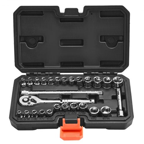 Set de chei tubulare, 27 piese, antrenor de 6,4 mm, set de chei tubulare și clichet, SAE și