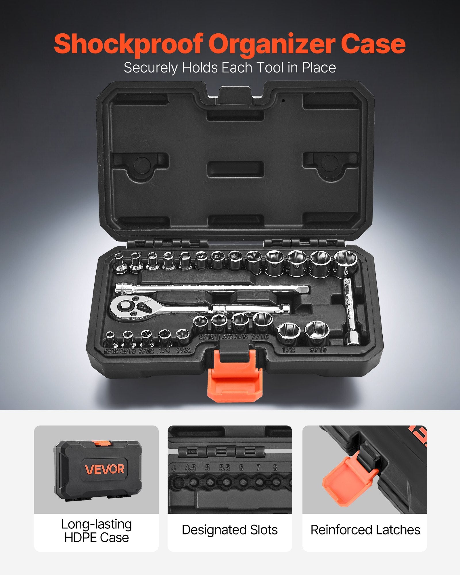 Set de chei tubulare, 27 piese, antrenor de 6,4 mm, set de chei tubulare și clichet, SAE și