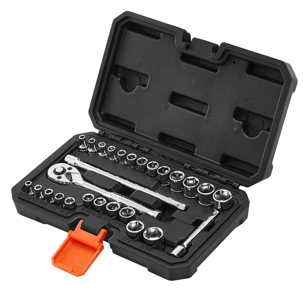 Set de chei tubulare, 27 piese, antrenor de 6,4 mm, set de chei tubulare și clichet, SAE și