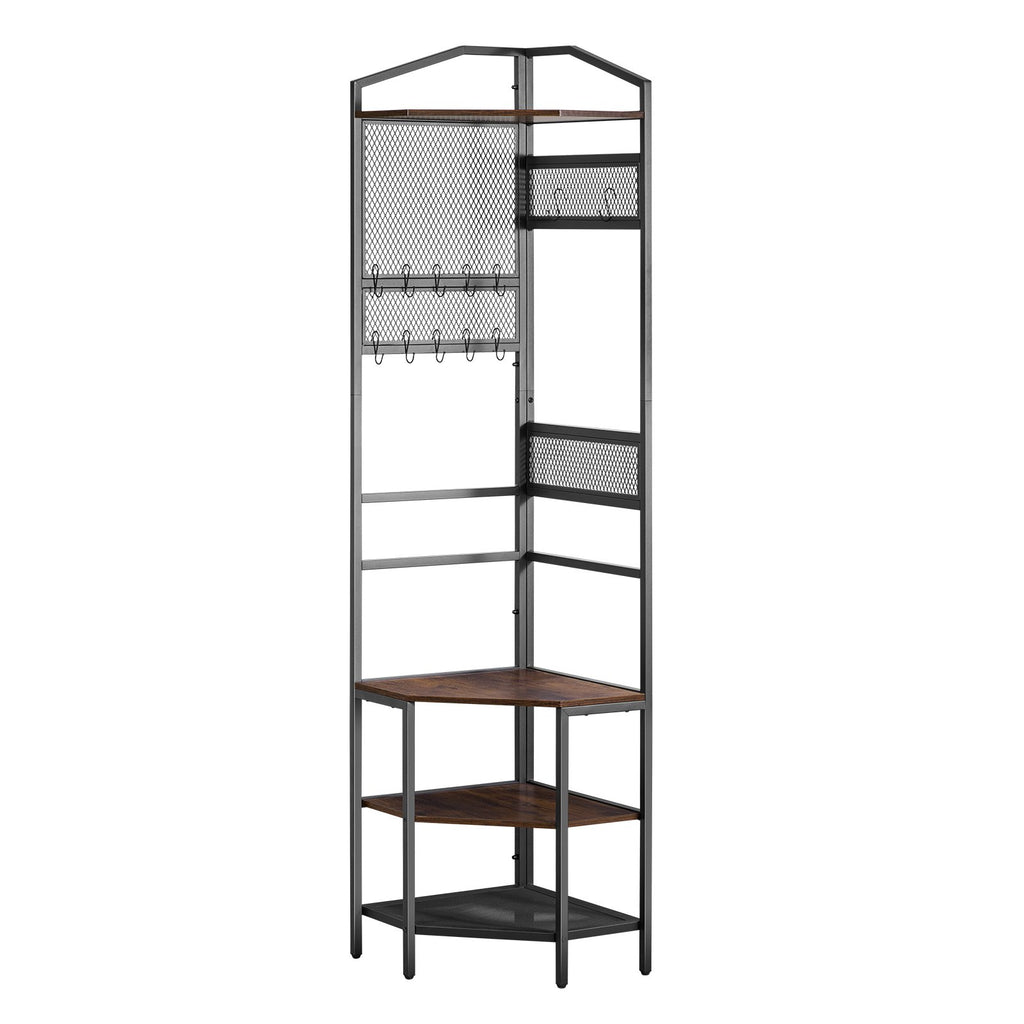 Corner Hall Tree, 1810 mm Coat Rack with Hooks, Top Shelf & Steel