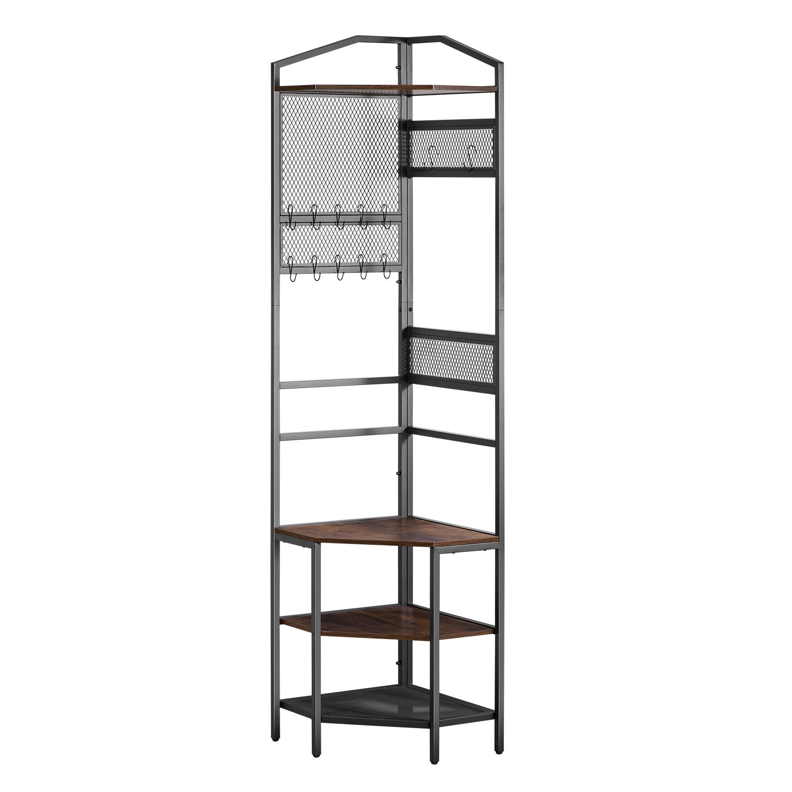 Corner Hall Tree, 1810 mm Coat Rack with Hooks, Top Shelf & Steel