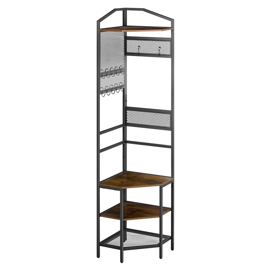 Corner Hall Tree, 1810 mm Coat Rack with Hooks, Top Shelf & Steel