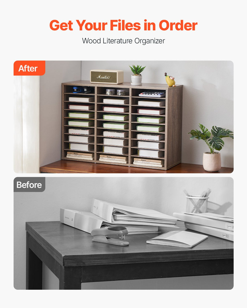 Literature Organizer, 27 Compartments Office Mailbox with Removable