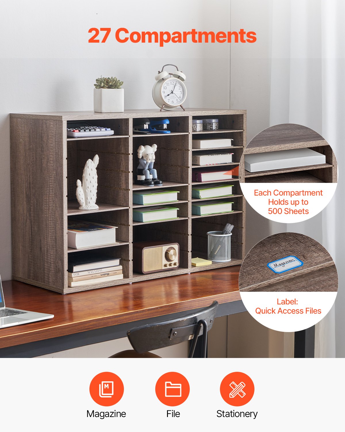 Literature Organizer, 27 Compartments Office Mailbox with Removable