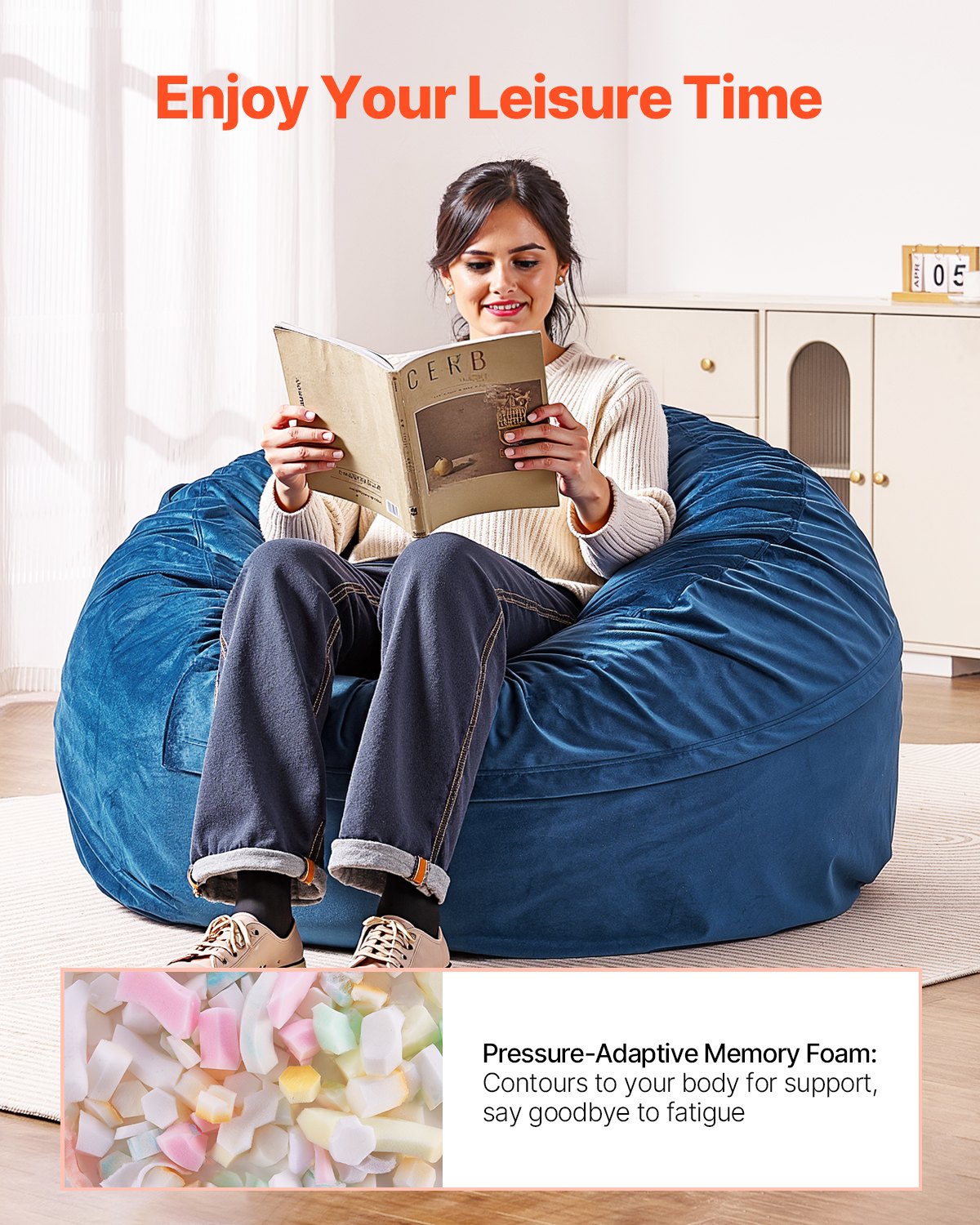 Bean Bag Chair, Round BeanBag Chair with Removable & Washable Cover