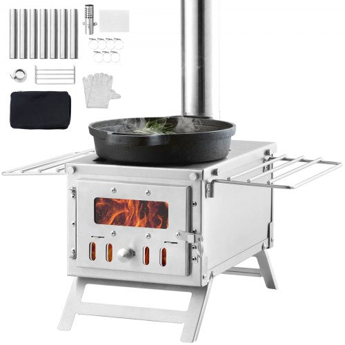 Wood Stove, 203.20 cm, Stainless Steel Camping Tent Stove, Portable