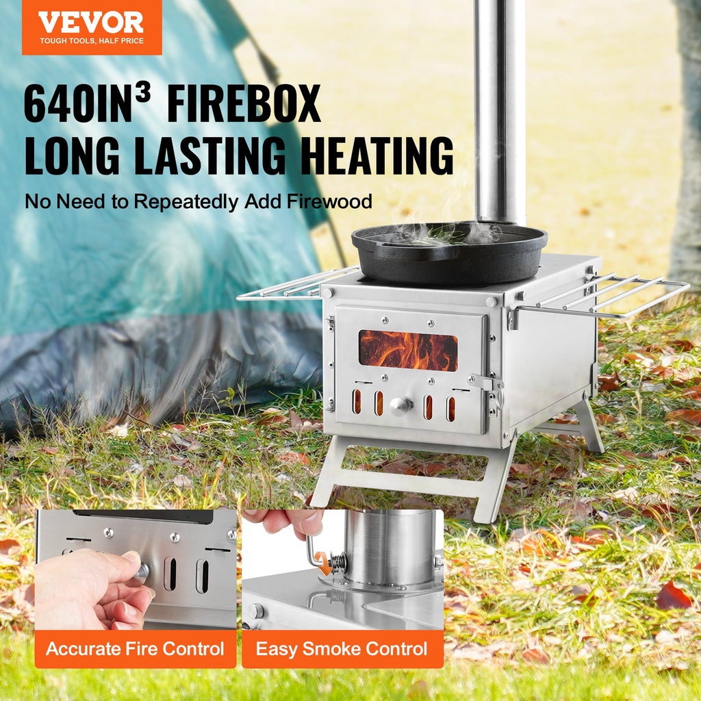 Wood Stove, 203.20 cm, Stainless Steel Camping Tent Stove, Portable