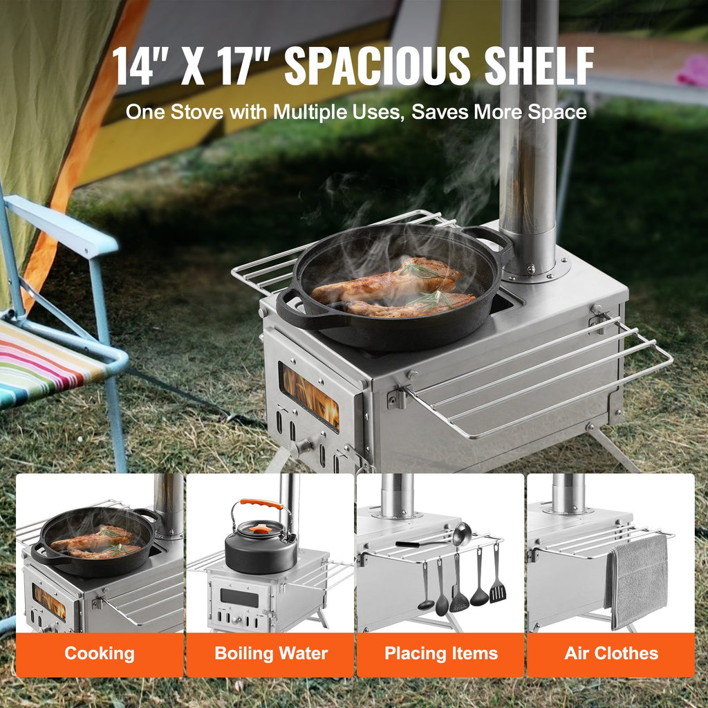 Wood Stove, 203.20 cm, Stainless Steel Camping Tent Stove, Portable