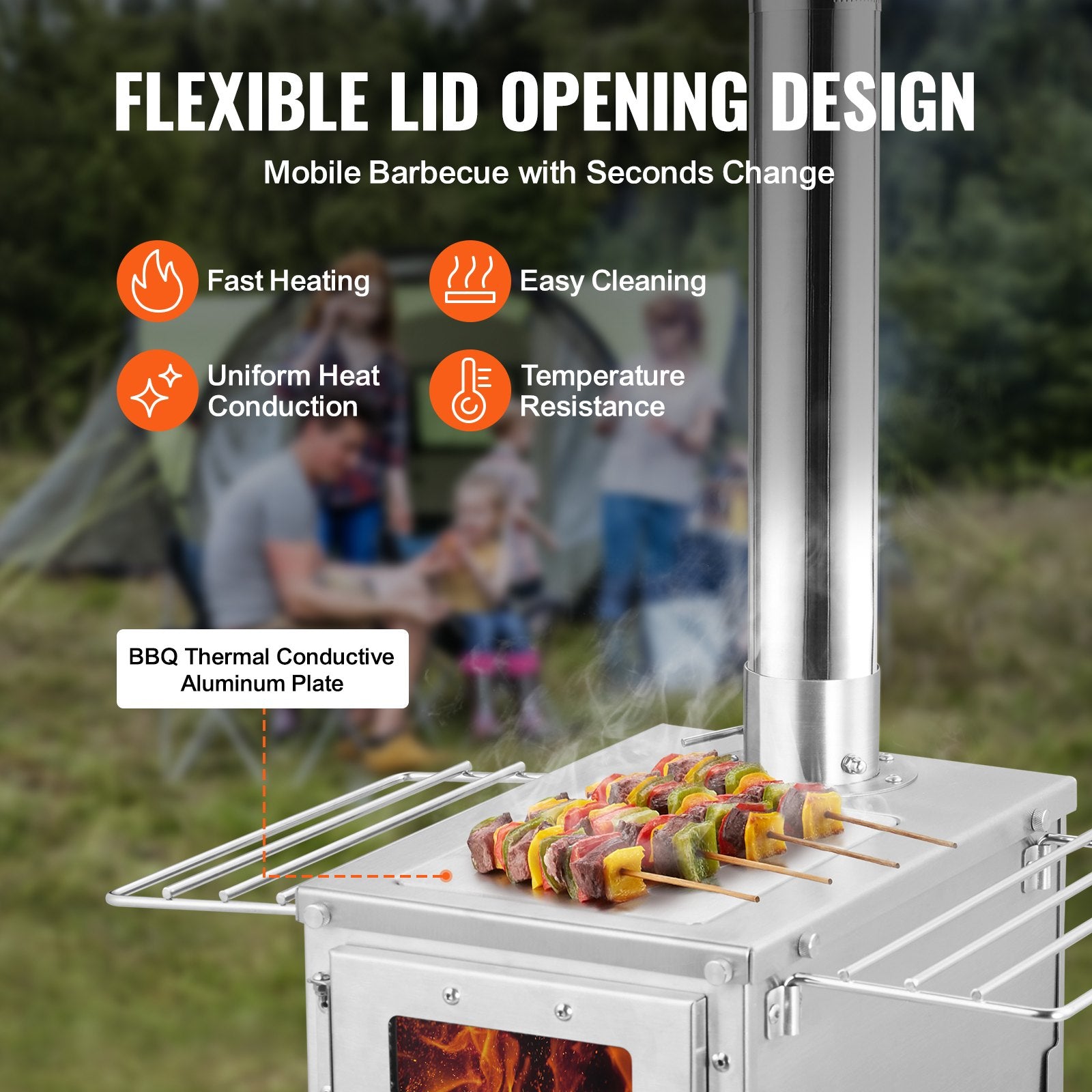 Wood Stove, 203.20 cm, Stainless Steel Camping Tent Stove, Portable