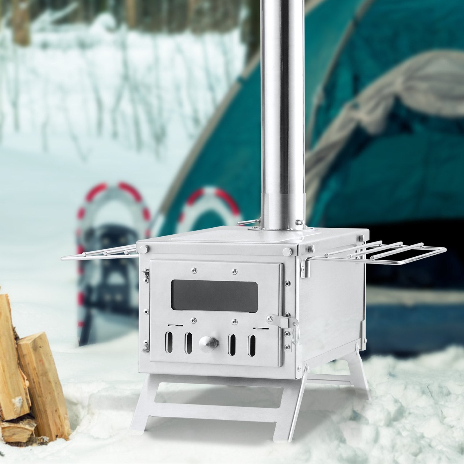 Wood Stove, 203.20 cm, Stainless Steel Camping Tent Stove, Portable