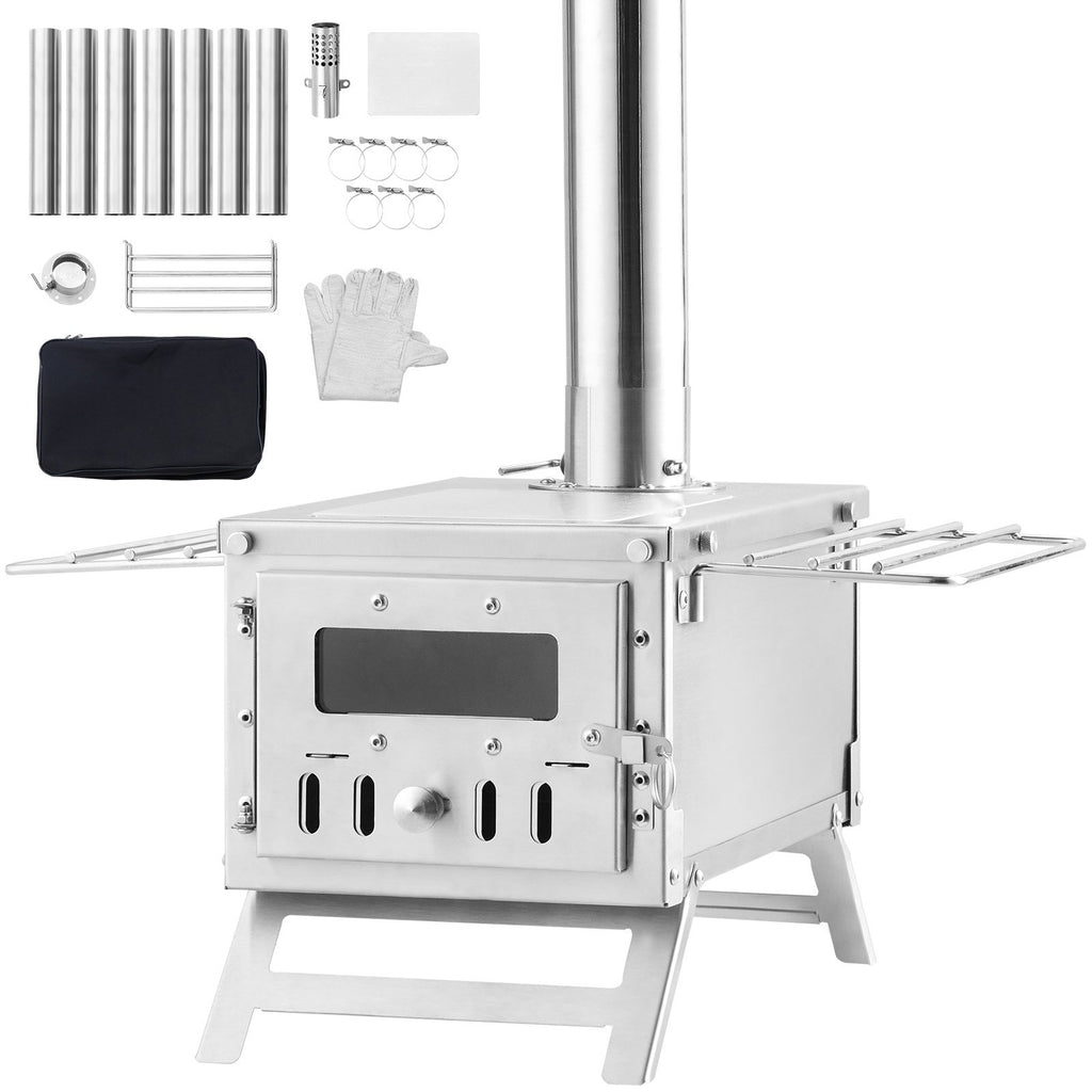 Wood Stove, 203.20 cm, Stainless Steel Camping Tent Stove, Portable