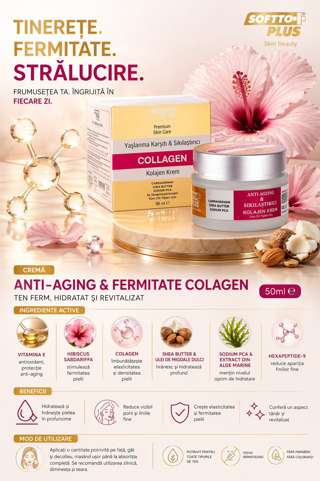 Cremă Anti-Aging și Fermitate Colagen - 50ml CRABLAND