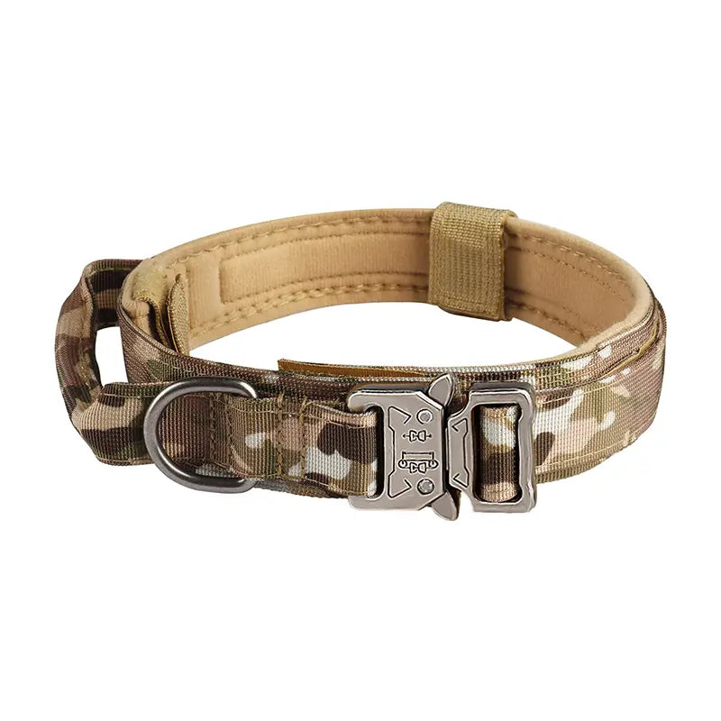 Zgardă Tactică pentru câini cu Cataramă Metalică și Mâner, camouflage Petora