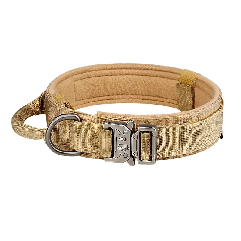 Zgardă Tactică pentru câini cu Cataramă Metalică și Mâner, khaki Petora